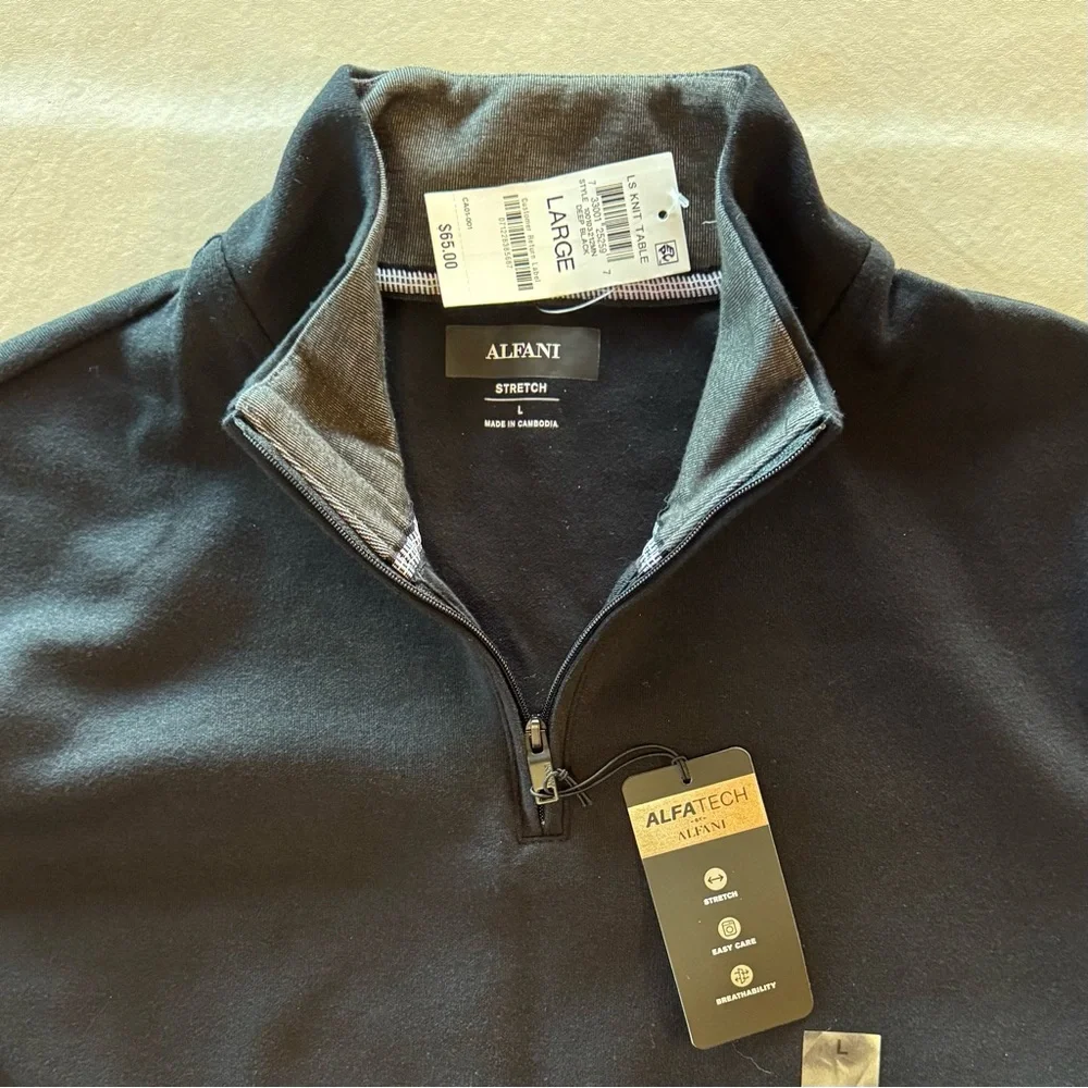 ALFANI Deep Black Quarter-Zip Classic Fit Pullover (Large)